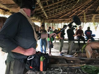 Production team operating on location