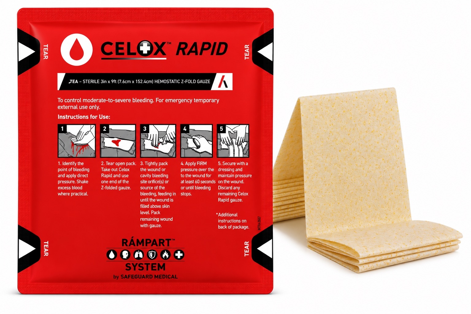 CELOX Rapid haemostatic gauze 3 inch by 5 foot pack