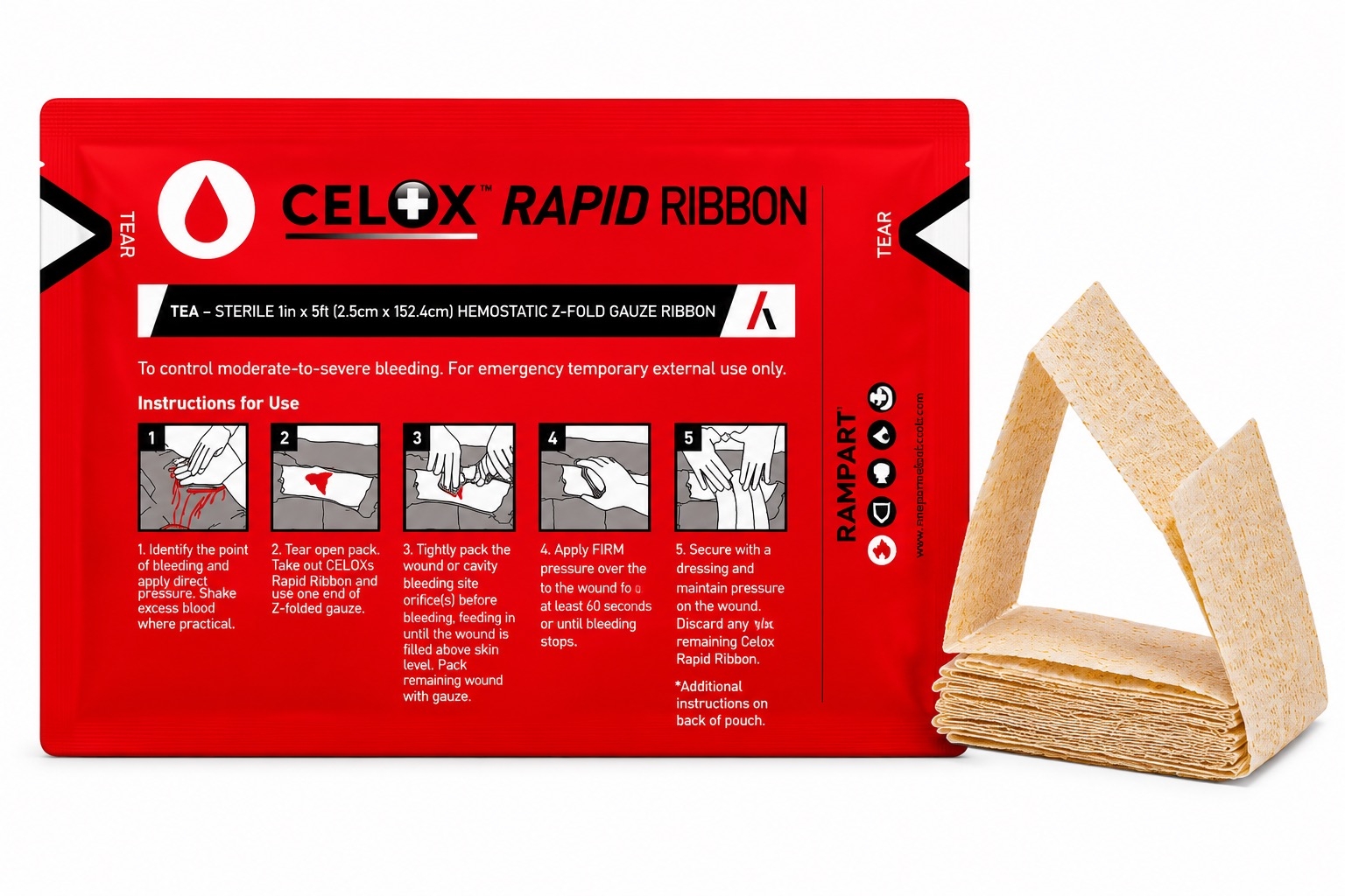 CELOX Rapid Ribbon haemostatic gauze pack