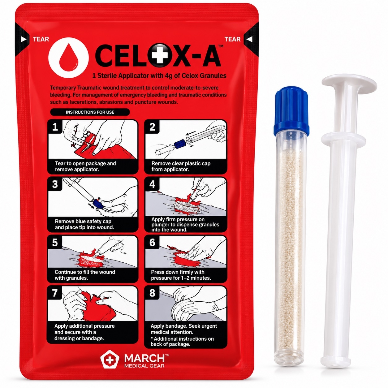 CELOX-A haemostatic applicator pack with applicators